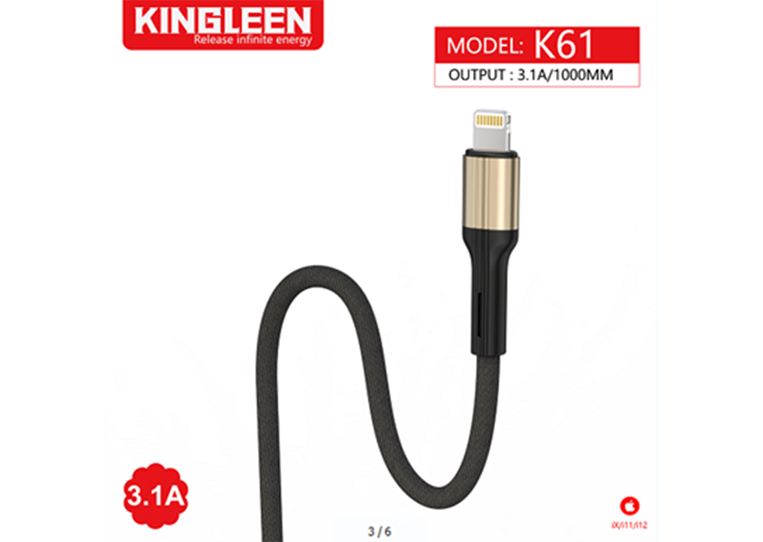 CÁP USB -> LIGHTNING 3.1A 1M KINGLEEN K61