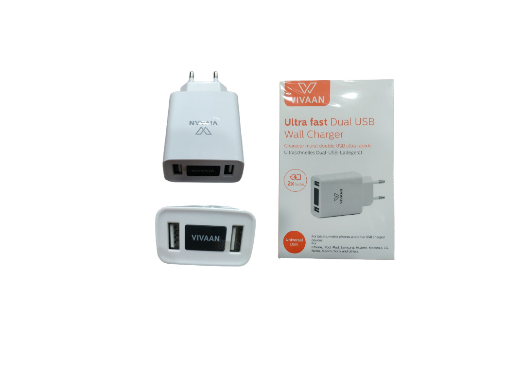 CỤC SẠC, CỐC SẠC ĐIỆN THOẠI 2USB (2.4A) MAX 4.8A KVWC48W VIAAN