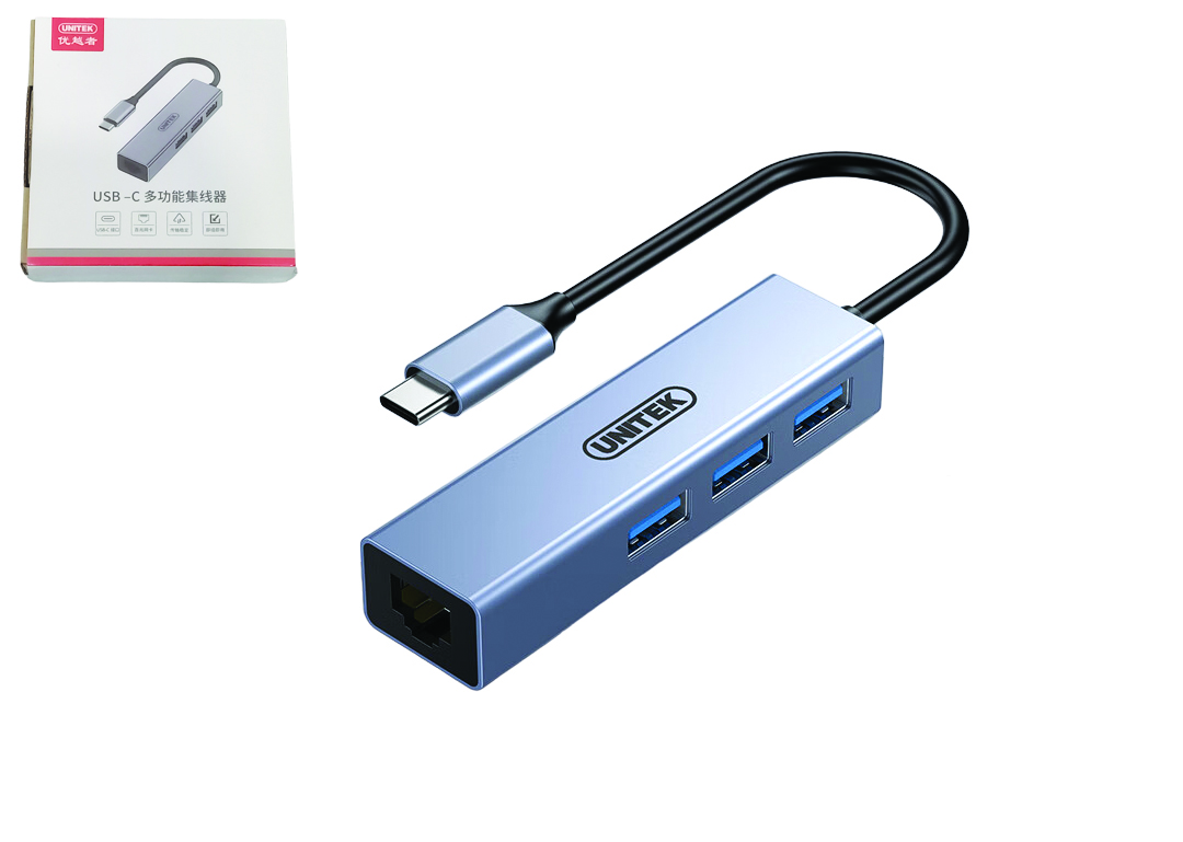 Hub chia 2 trong 1 Type-C -> USB + LAN UNITEK H312C