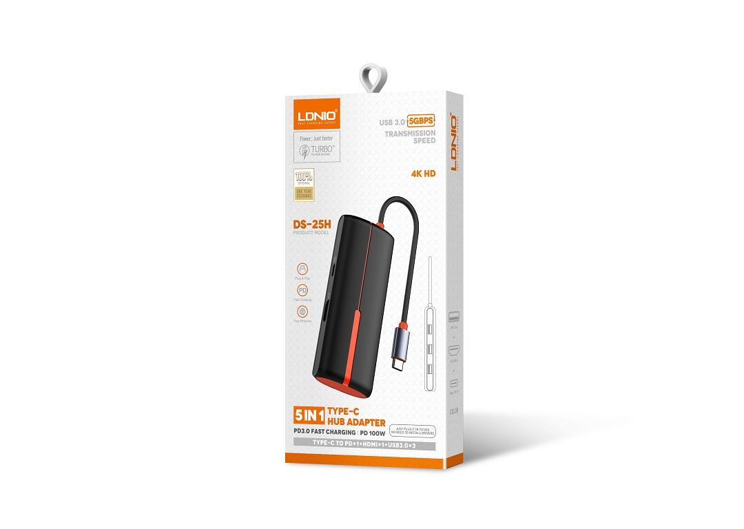 Hub chia 3 trong 1 TYPE-C -> USB + HDMI + PD100W LDNIO DS-25H