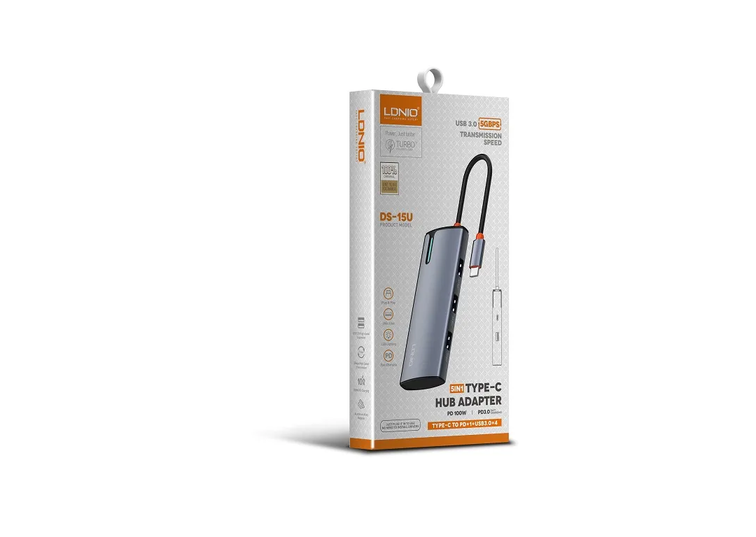 Hub chia 2 trong 1 Type-C USB3.0 + PD100W LDNIO DS-15U