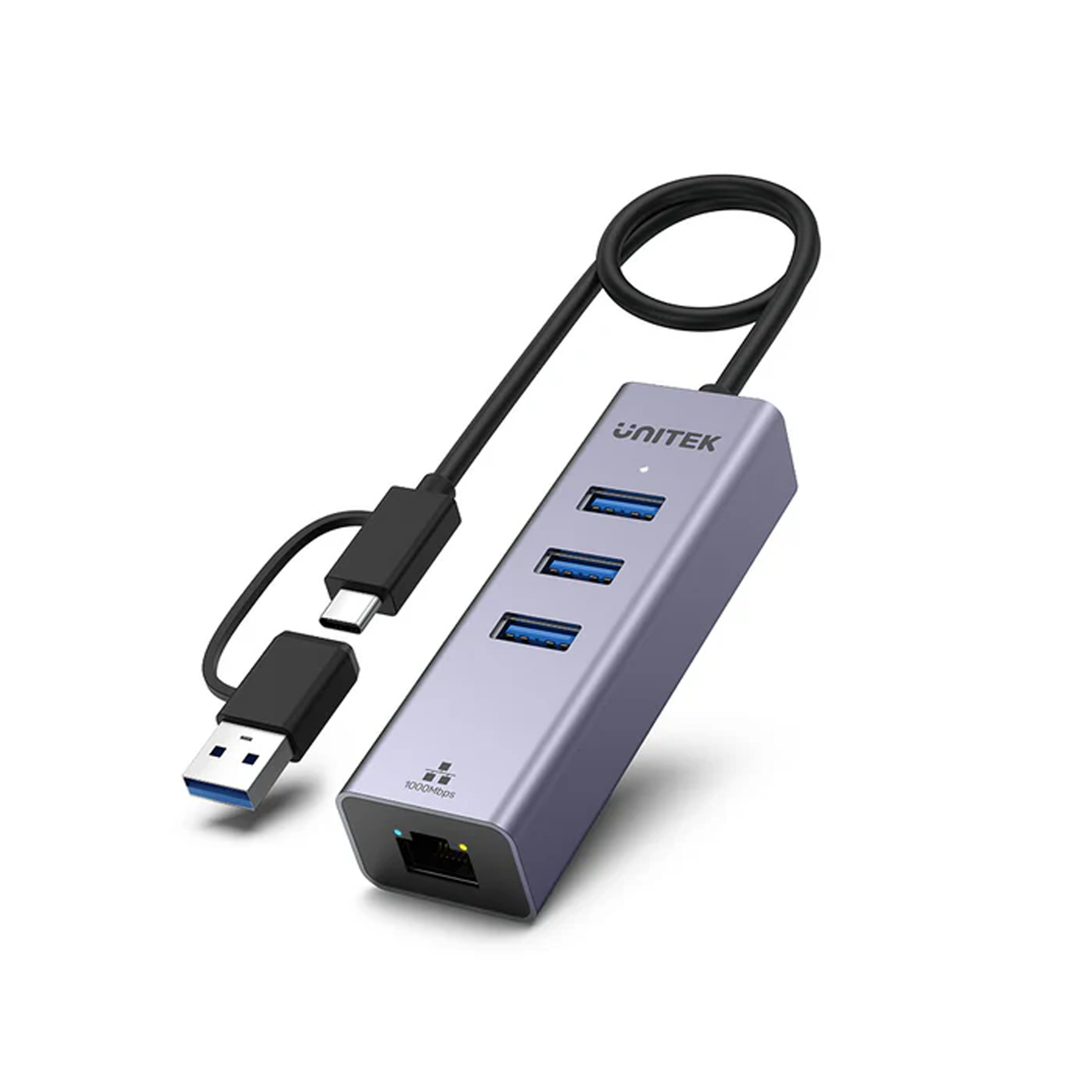 Hub chia USB/Type-C -> USB3.0 + Ethernet UNITEK Y-3088B