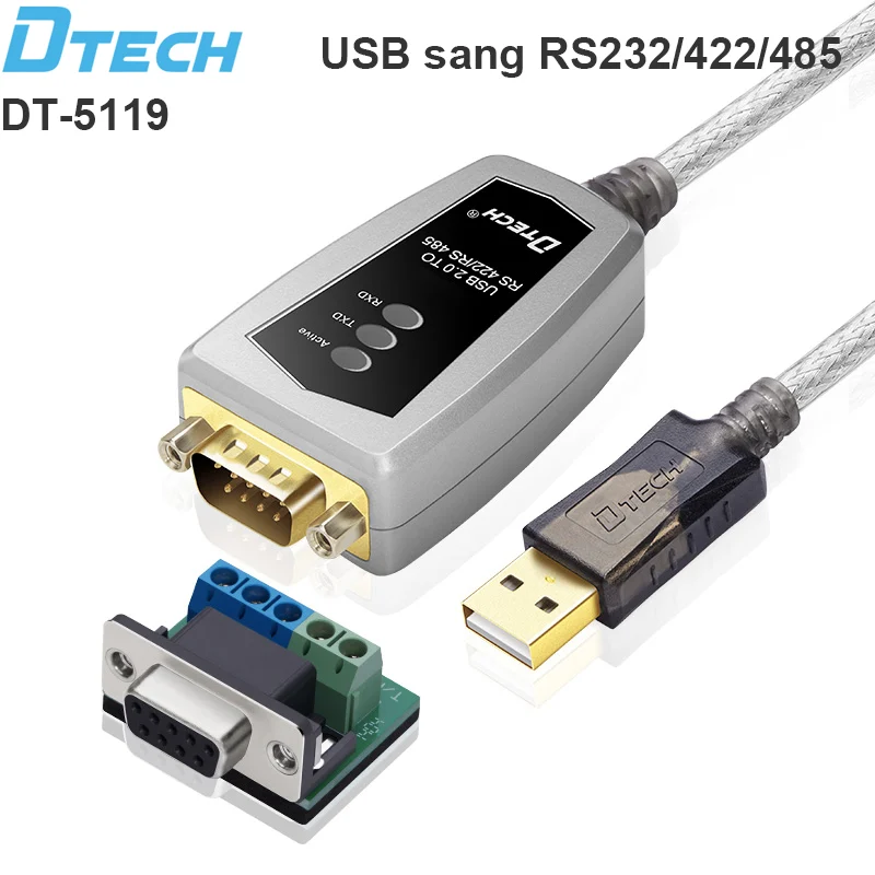 Cáp USB 2.0->Com 9K+DD RS485/422 dài 0.5m DTECH DT-5119