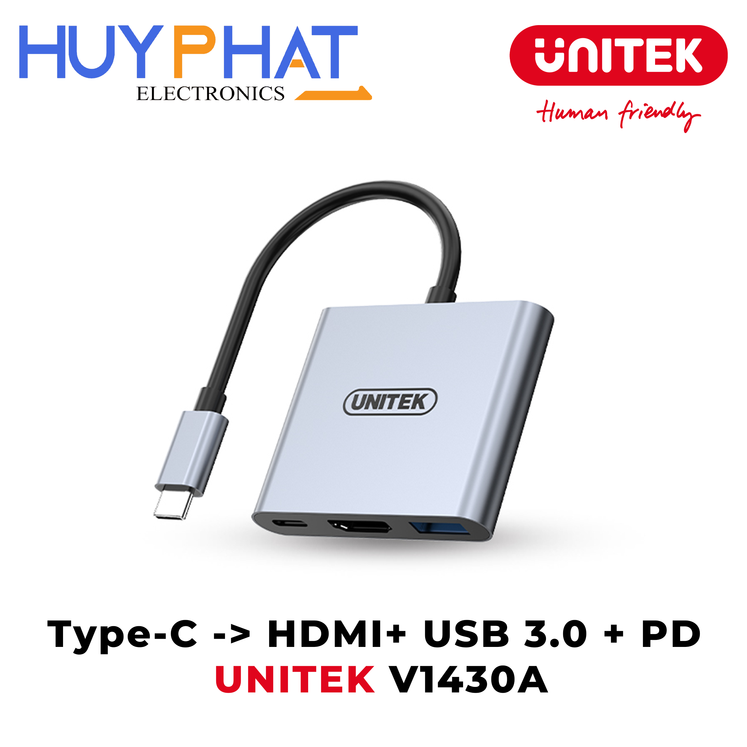 Cáp Type-C -> HDMI 4K@30Hz + USB 3.0 + PD UNITEK V1430A