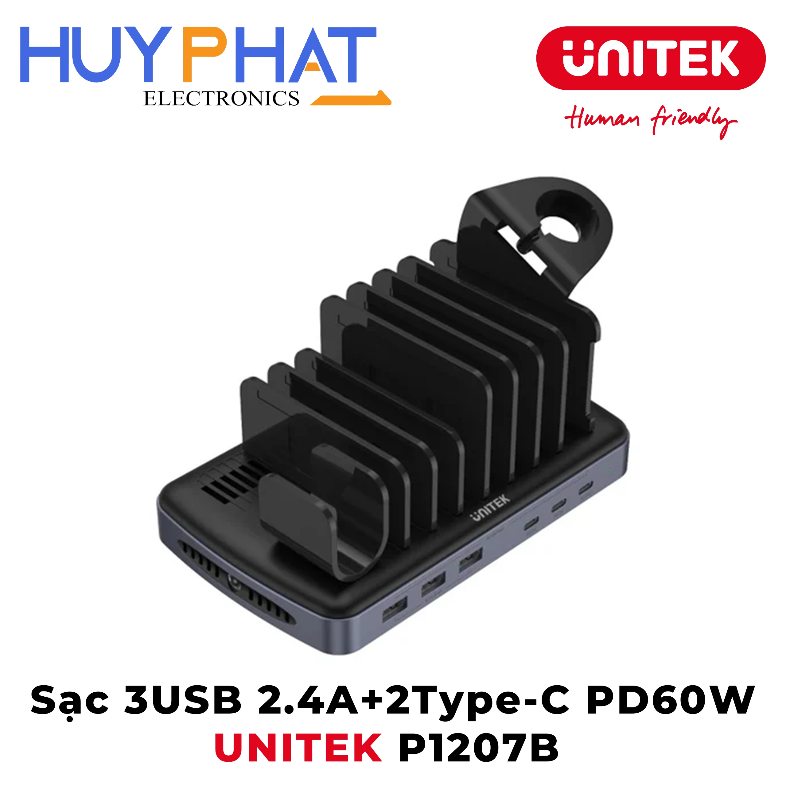 Sạc 3USB 2.4A+2Type-C PD60W UNITEK P1207B