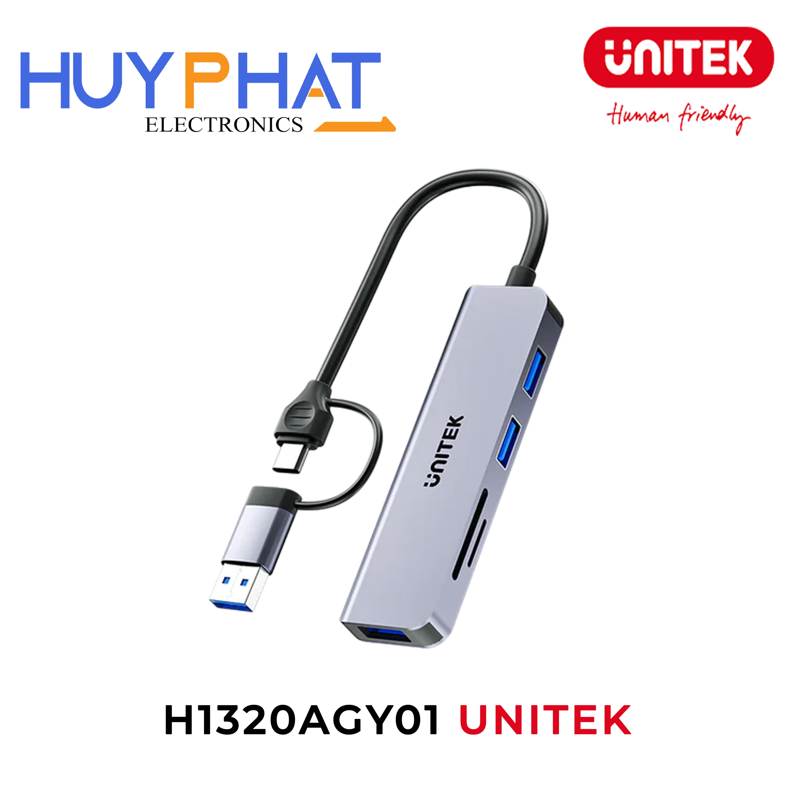 Hub USB/Type-C ->  USB + Micro SD + SD UNITEK H1320AGY01