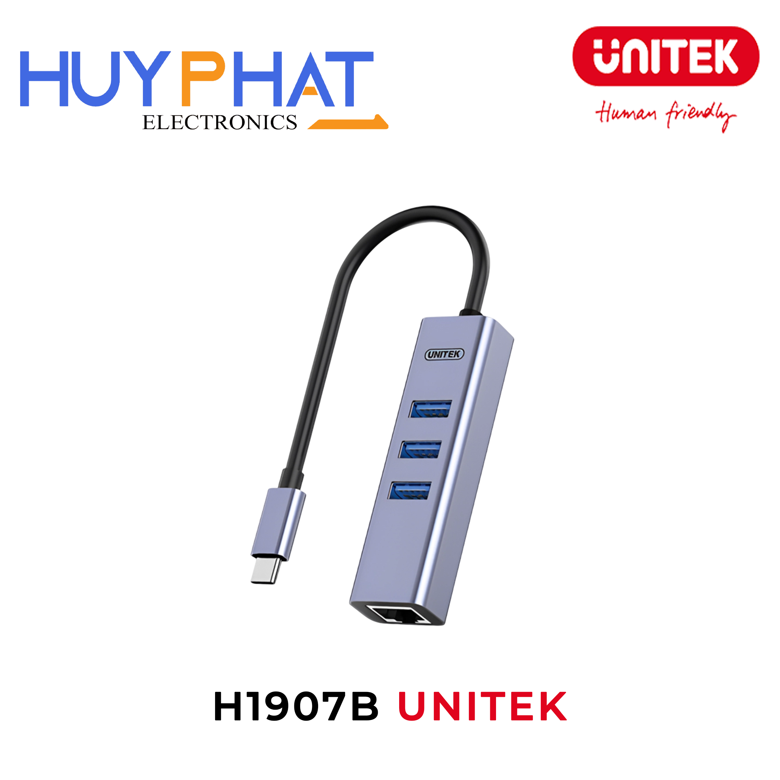 Bộ chuyển đổi 4 cổng Type-C -> USB3.0 + LAN 5Gbps UNITEK H1907B