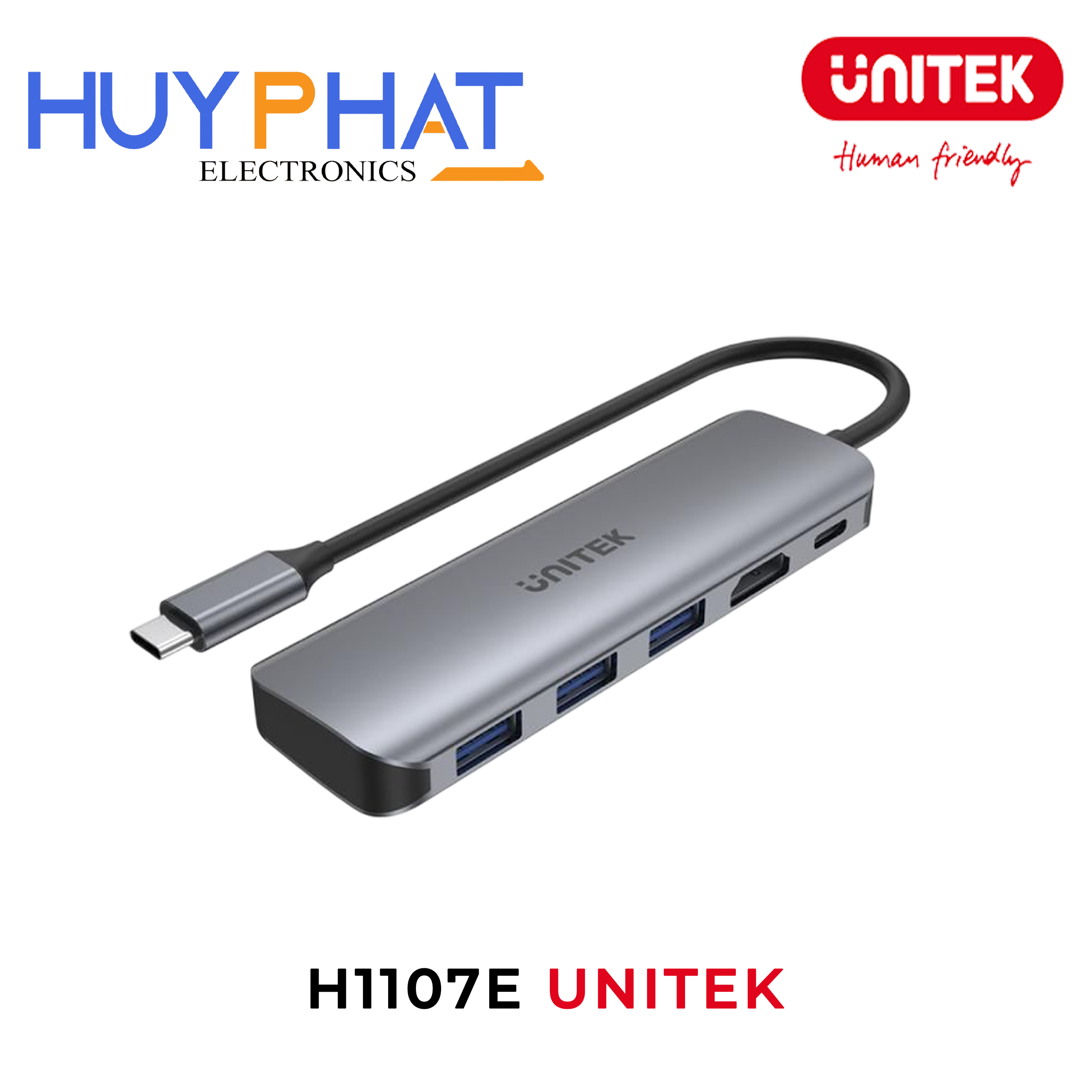 Hub chia 3 trong 1 Type-C -> USB3.0 + HDMI + PD 100W UNITEK H1107E