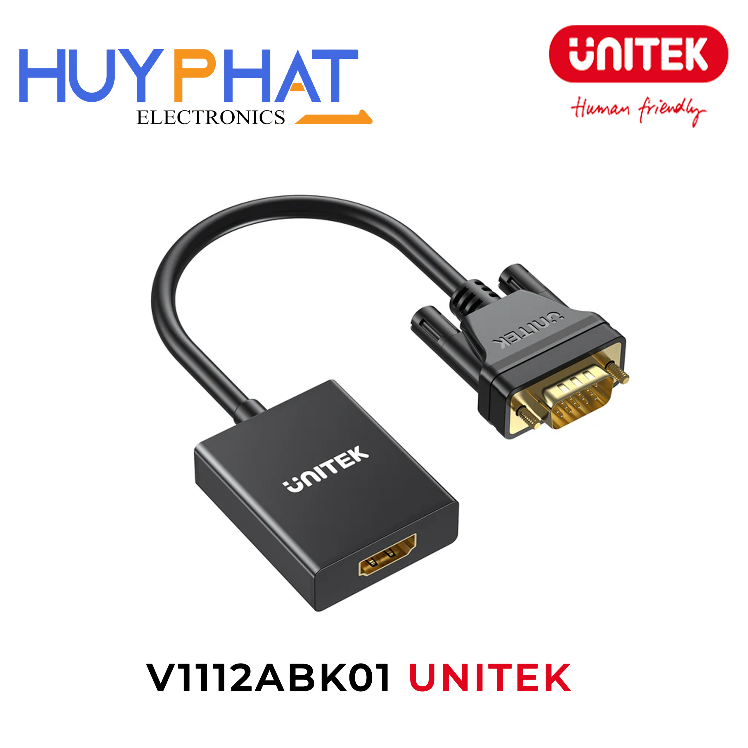 Cáp chuyển đổi VGA -> HDMI 1080p@60Hz UNITEK V1112ABK01