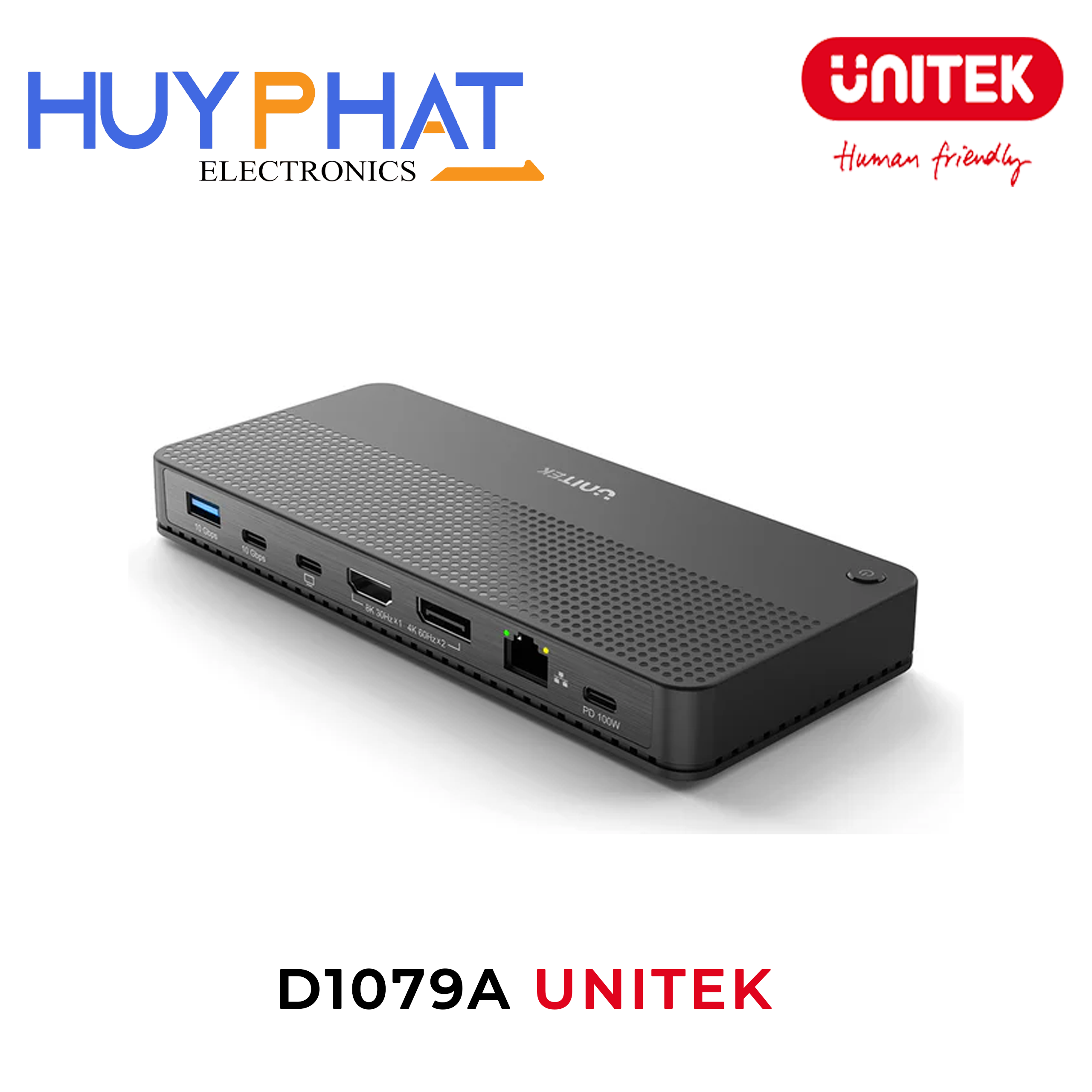Bộ chuyển đổi 8 cổng USB + LAN + HDMI 8K@30Hz + DisplayPort + CardReader + 3.5mm + PD 100W 8K UNITEK D1079A