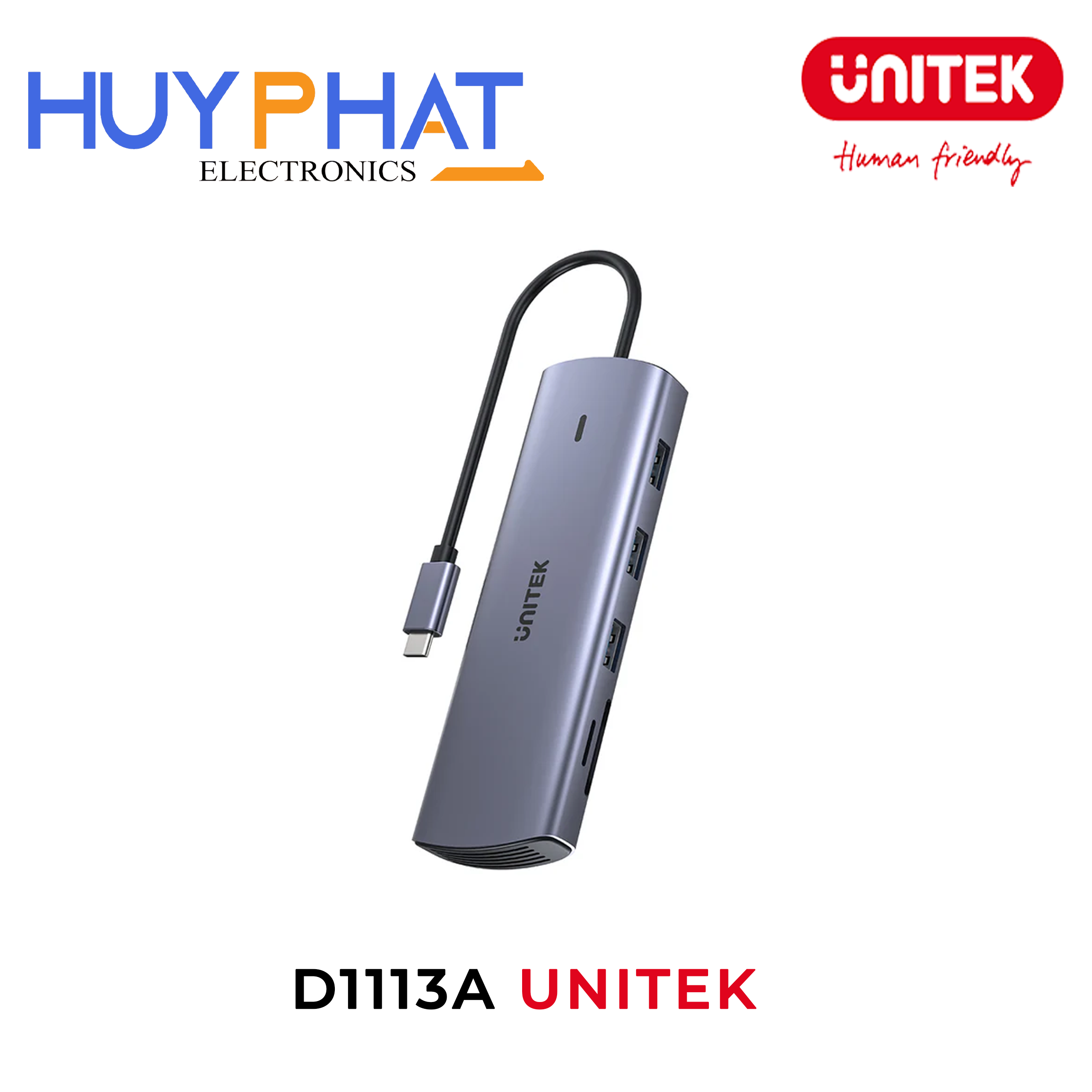 Bộ chuyển đổi 9 cổng Type-C -> USB-A + HDMI + VGA + LAN + CardReader + PD 100W UNITEK D1113A