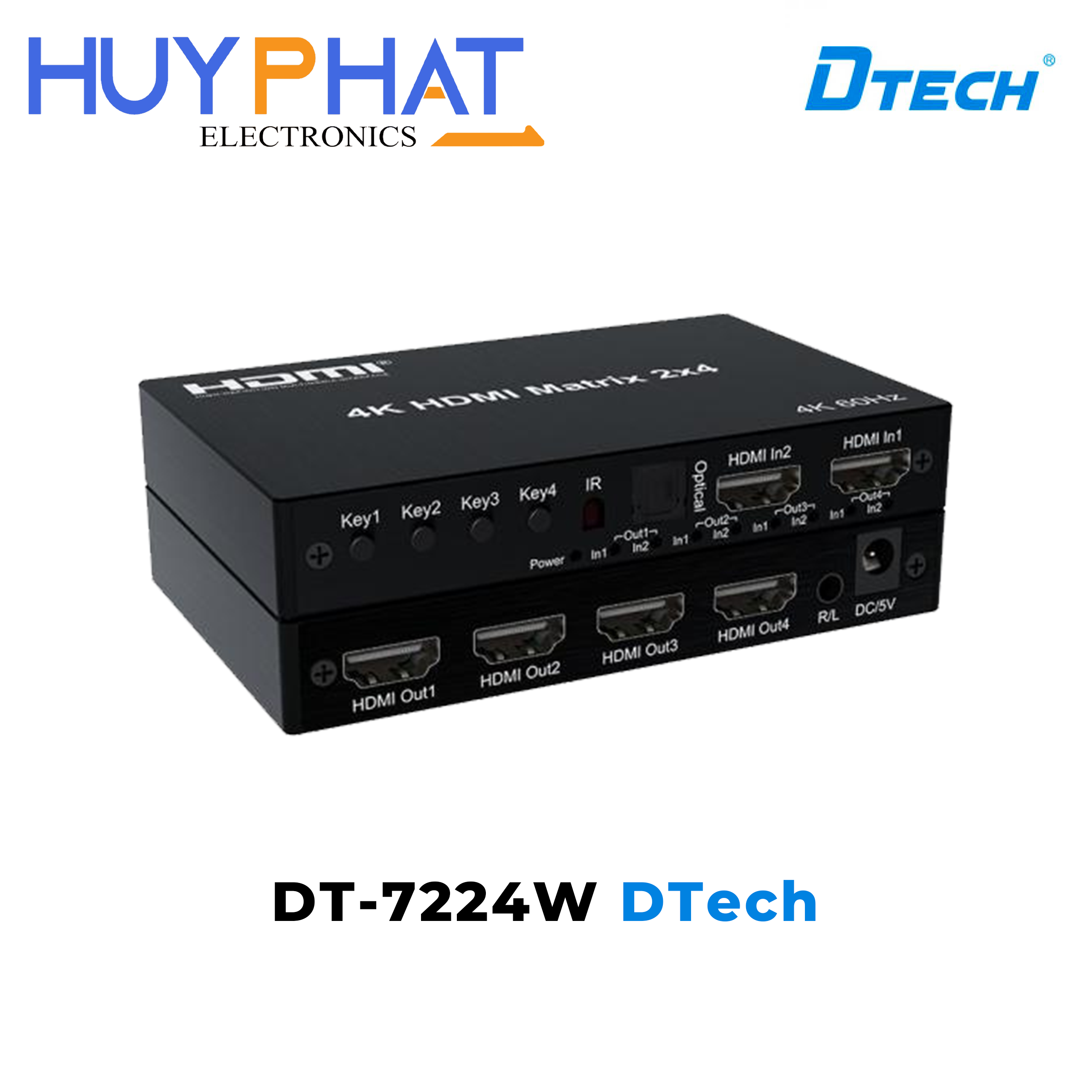 Bộ chuyển mạch matrix HDMI 2x4 3840x2160@60hz DTECH DT-7224W