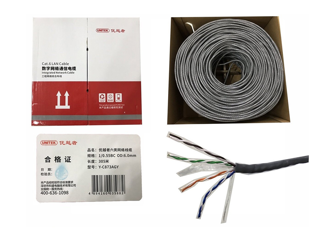 Cáp Cat6e UTP 0.55BC OD6.0mm dài 305m UNITEK Y-C873AGY