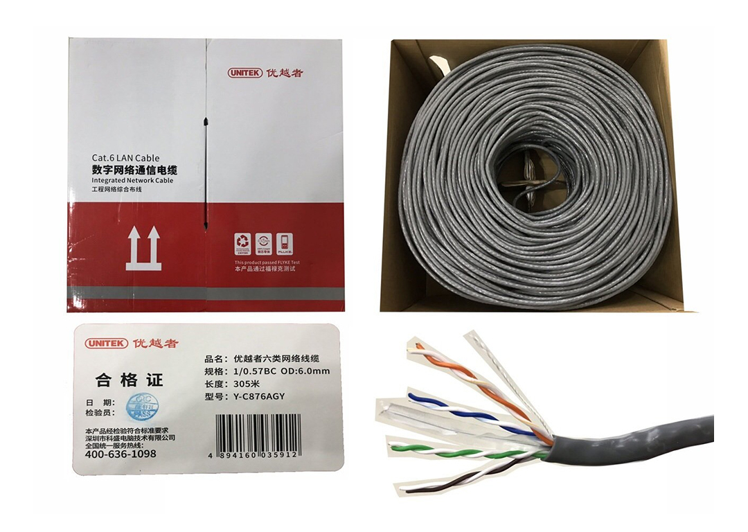 Cáp Cat6e UTP 0.57BC OD6.0mm dài 305m UNITEK Y-C 876AGY