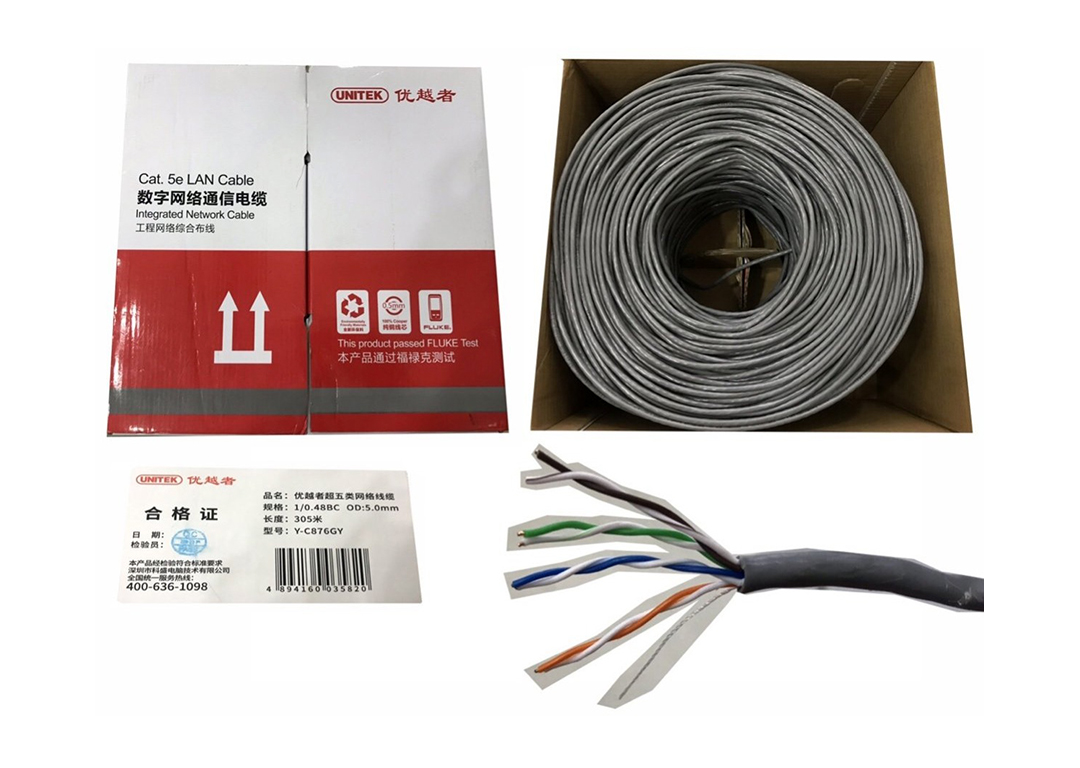 Cáp Cat5e UTP 0.48BC OD5.0mm dài 305m UNITEK Y-C876GY