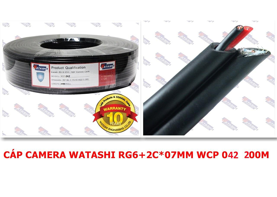 Cáp Cuộn Camera RG6+2C 200m WATASHI WCP072