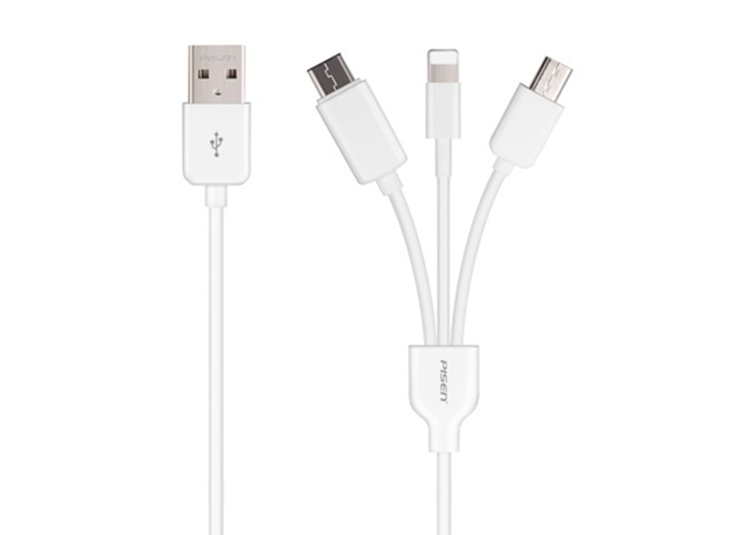 Cáp 3 trong 1 USB -> Type-C + MicroUSB + Lightning PISEN AP01-600