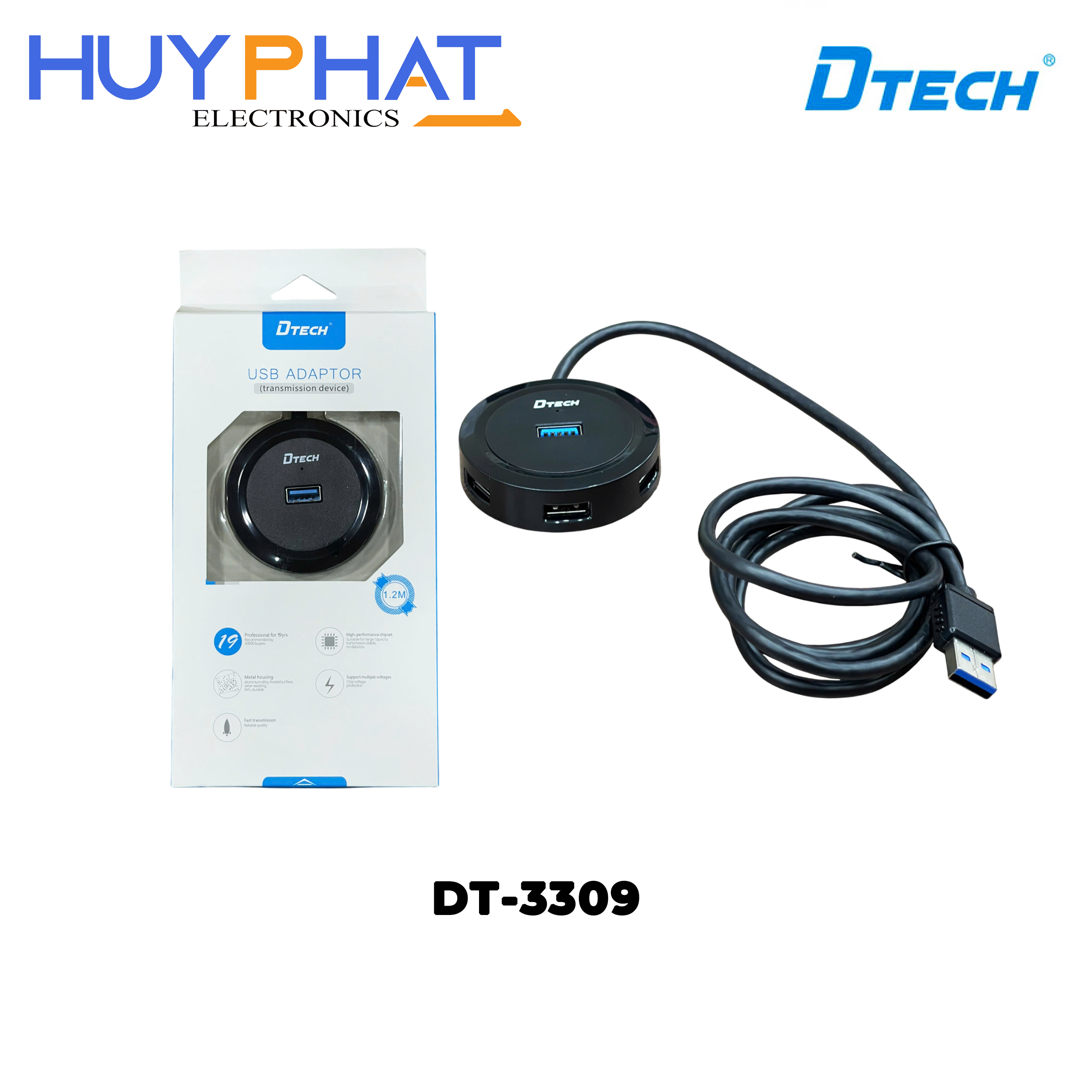 Bộ chia 4 cổng USB3.0 dài 1.2M DTECH DT-3309