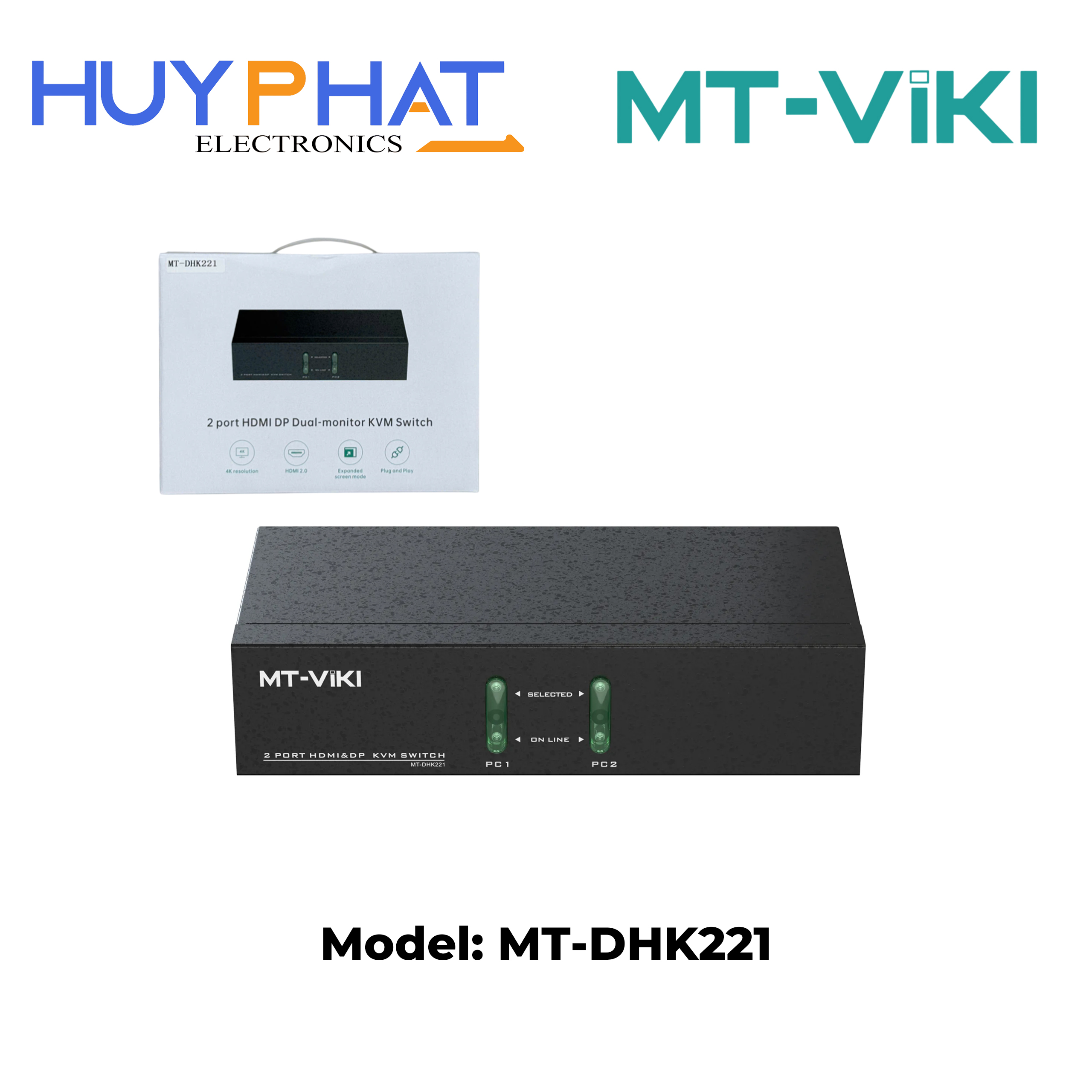 Bộ chuyển mạch KVM DP + HDMI 4K 60Hz MT-VIKI MT-DHK221