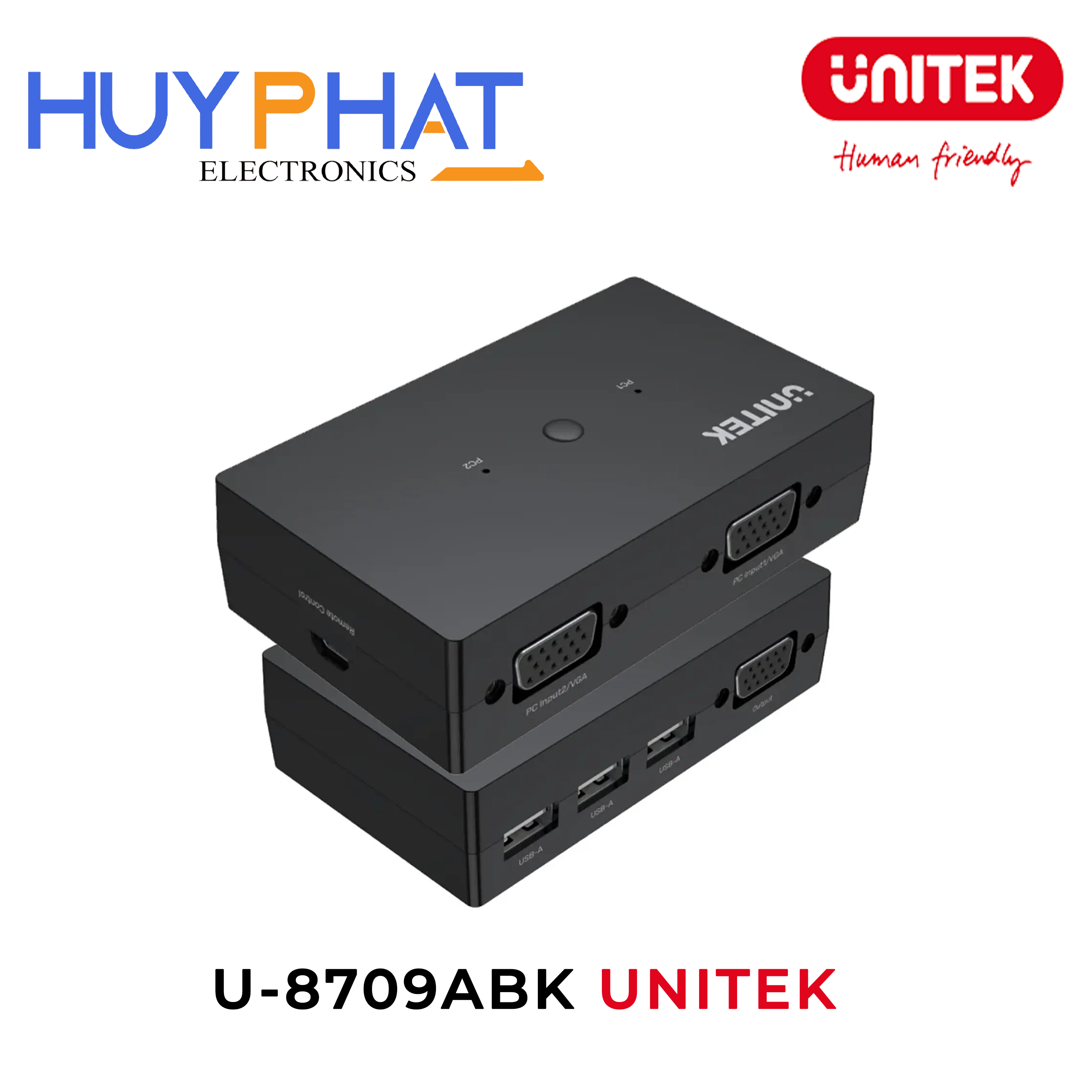 Bộ chuyển mạch 2 cổng KVM VGA 1080p@60Hz UNITEK U-8709ABK