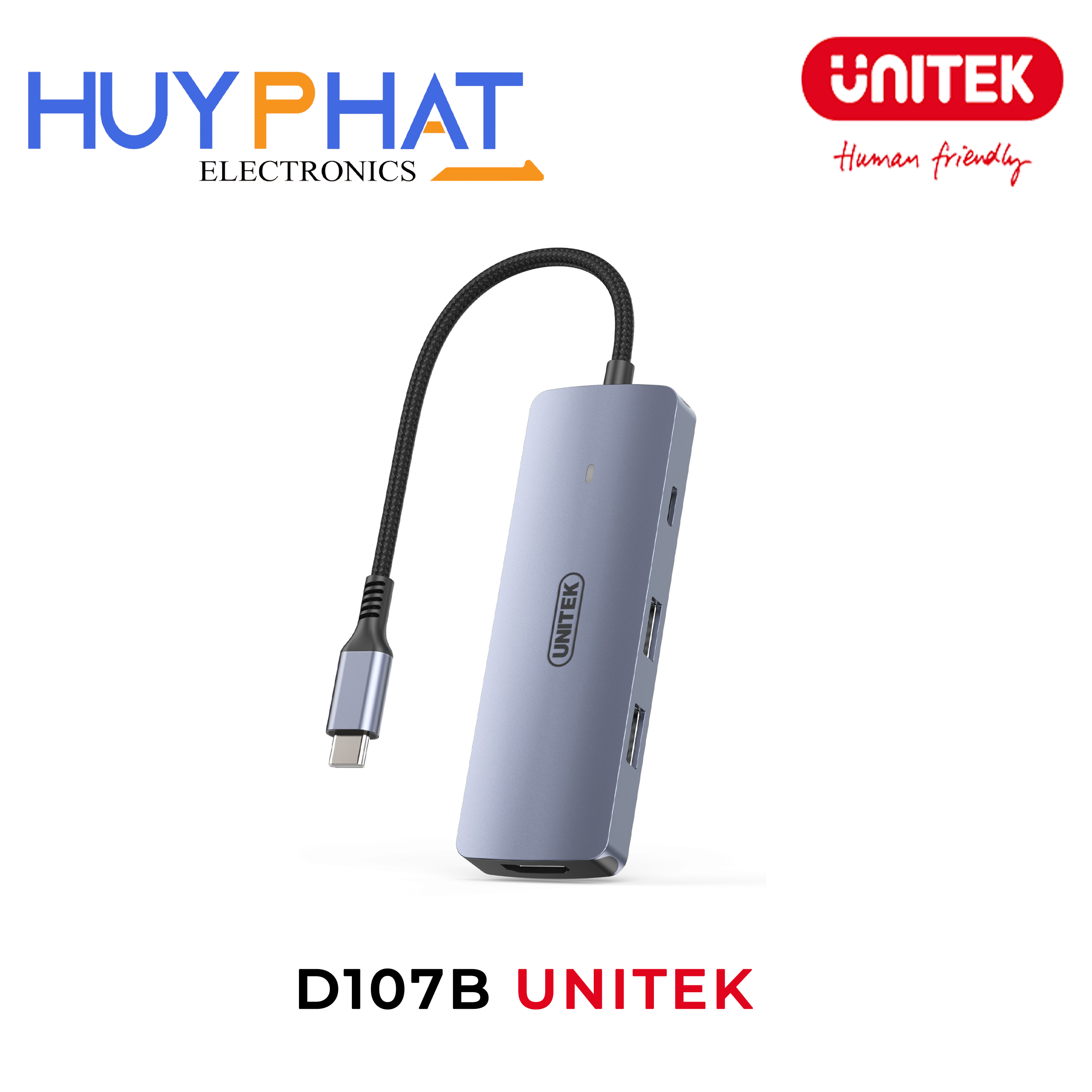 Bộ chuyển đổi 4 cổng Type-C ->USB + HDMI 4K@60Hz + PD100W UNITEK D107B