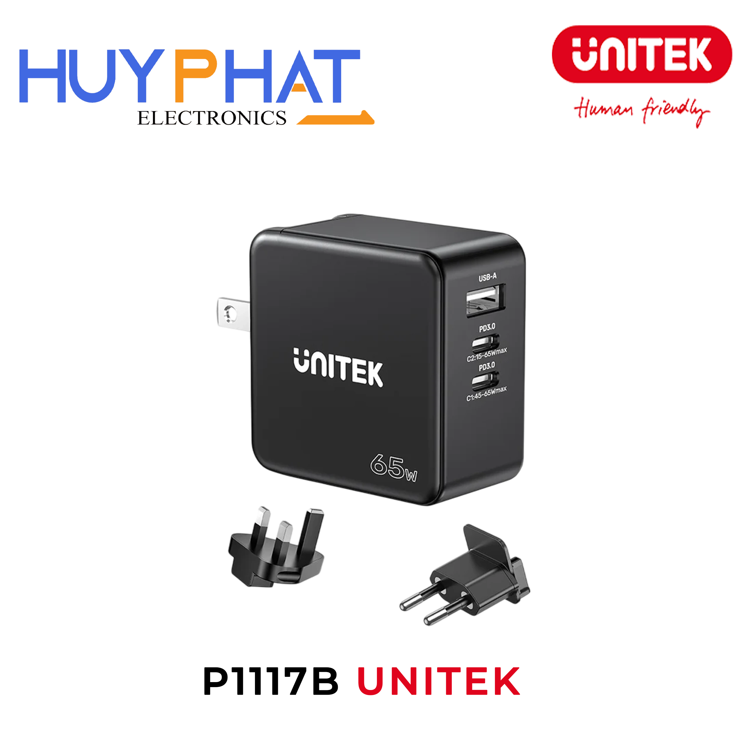 Dock sạc 65W GaN Wall UNITEK P1117B